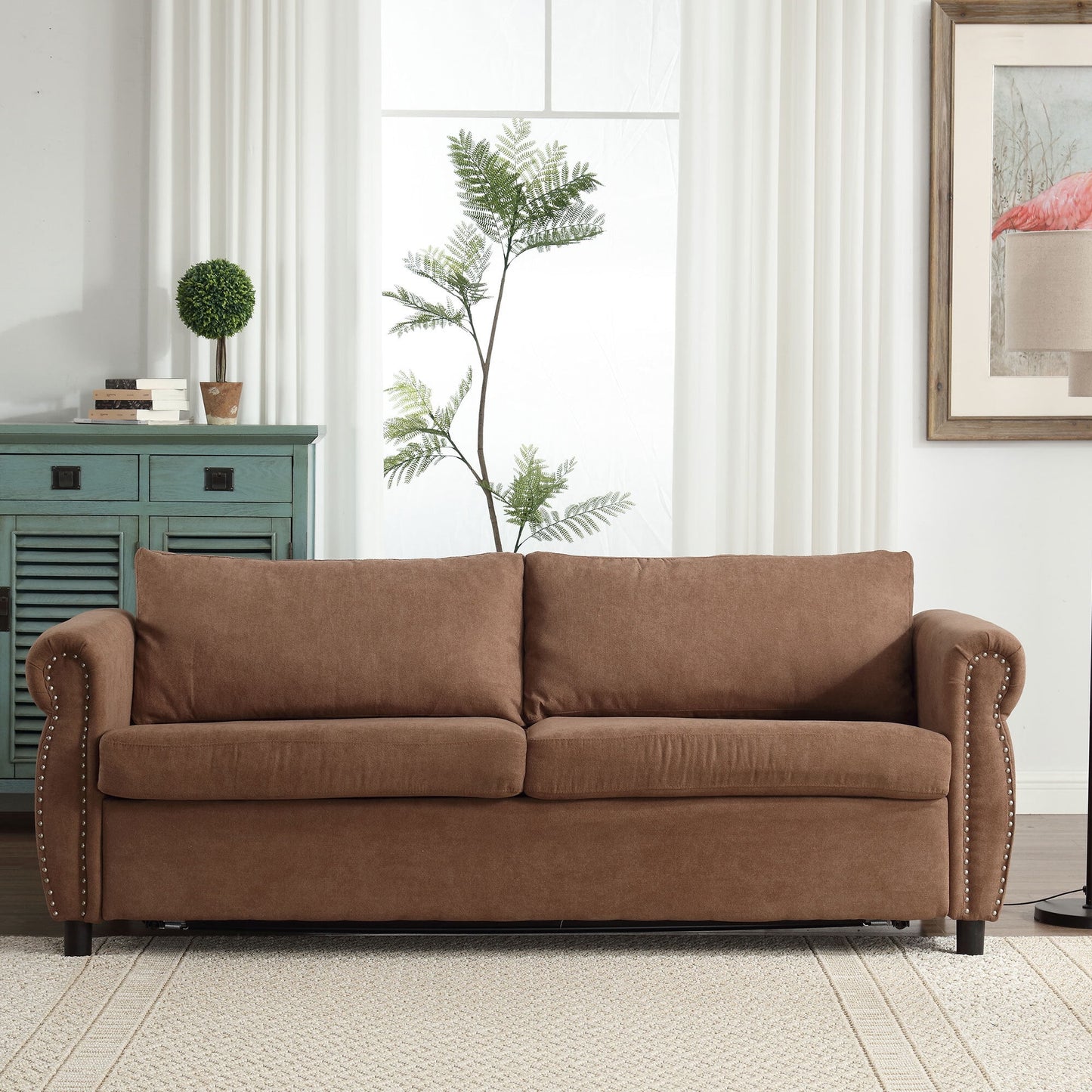 Muumblus Queen Size Sleeper Couch Bed with Memory Foam Mattress, 2-in-1 Convertible Pull Out Sofa Beds for Living Room, Bedroom