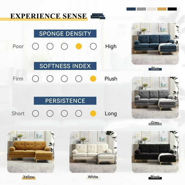Muumblus L Shaped Sectional Sofa, 83" Chenille Fabric Upholstered Tufted Couch, 3 Seats Wide Chaise Lounge for Living Room, Beige