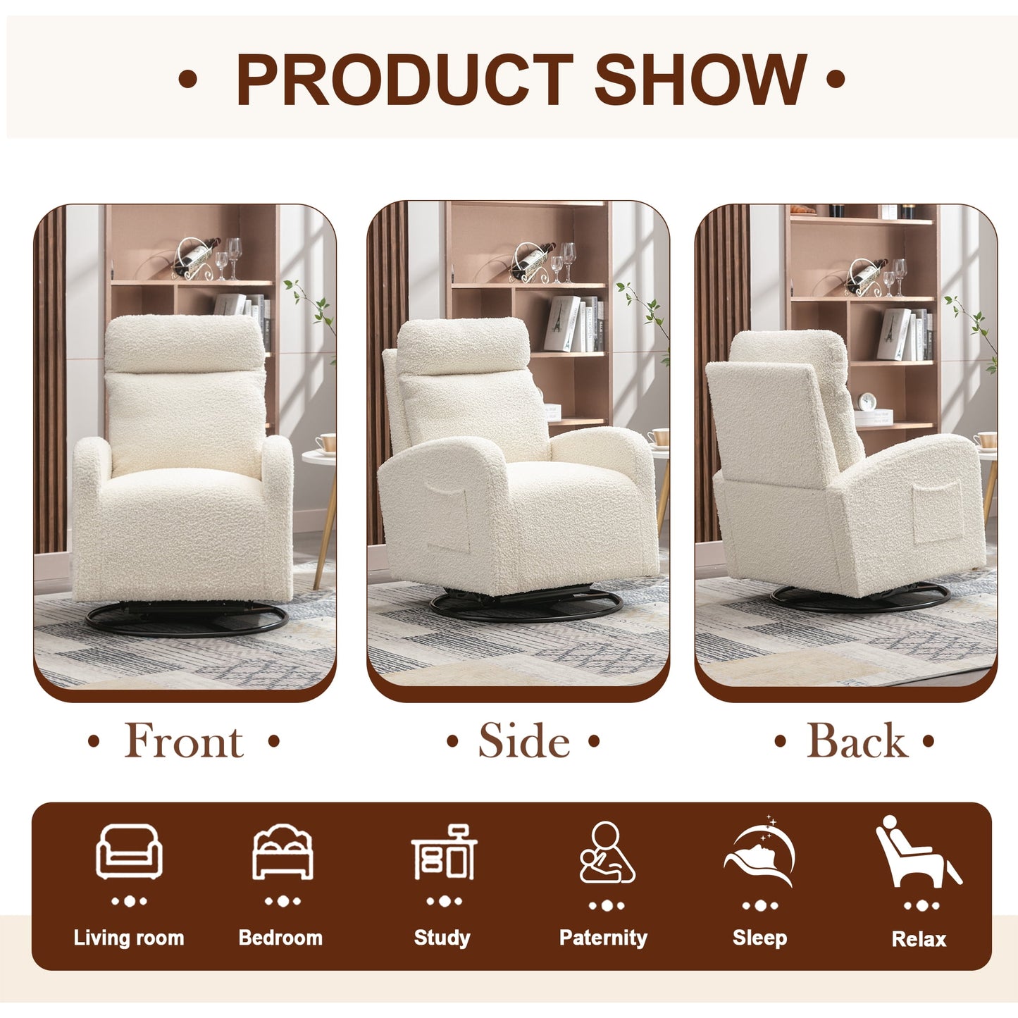 Muumblus Swivel Glider for Nursery, Comfy Swivel Rocking Glider Chair with Comfortable Headrest and Lumbar Pillow