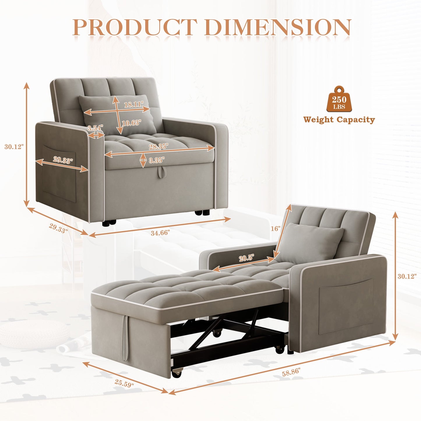 Muumblus Sleeper Sofa Chair Bed, 3-in-1 Convertible Sofa Chair