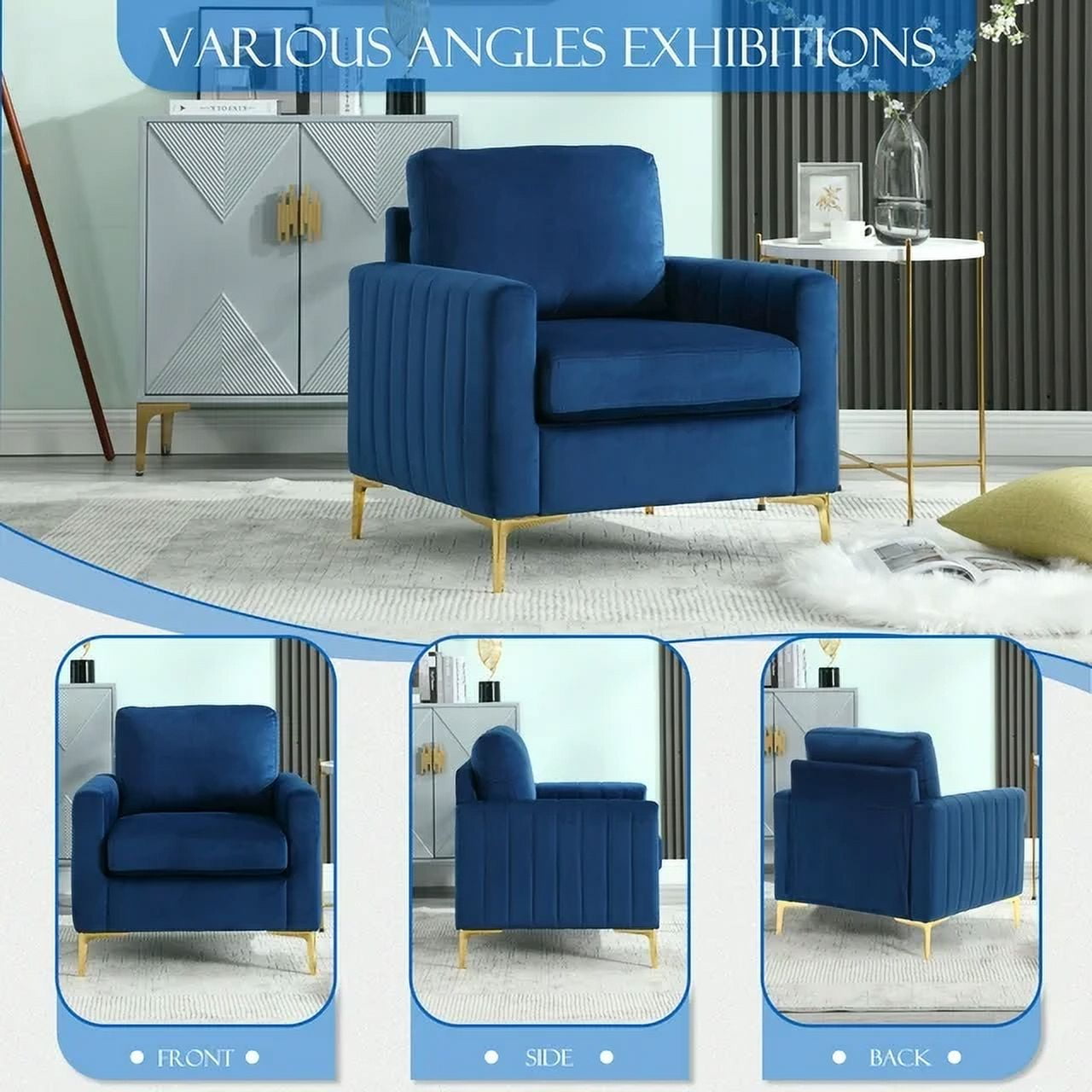 Muumblus 3 Pieces Velvet Living Room Furniture Sets, Modern Two Single Sofa Chairs and One 3-Seater Sofa Couch
