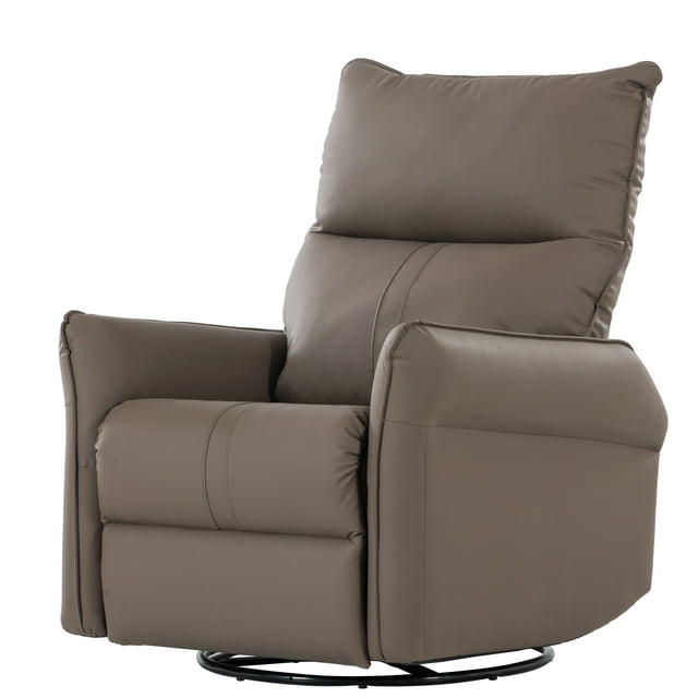 Muumblus Power Swivel Glider Rocker Recliner in Brown Faux Leather