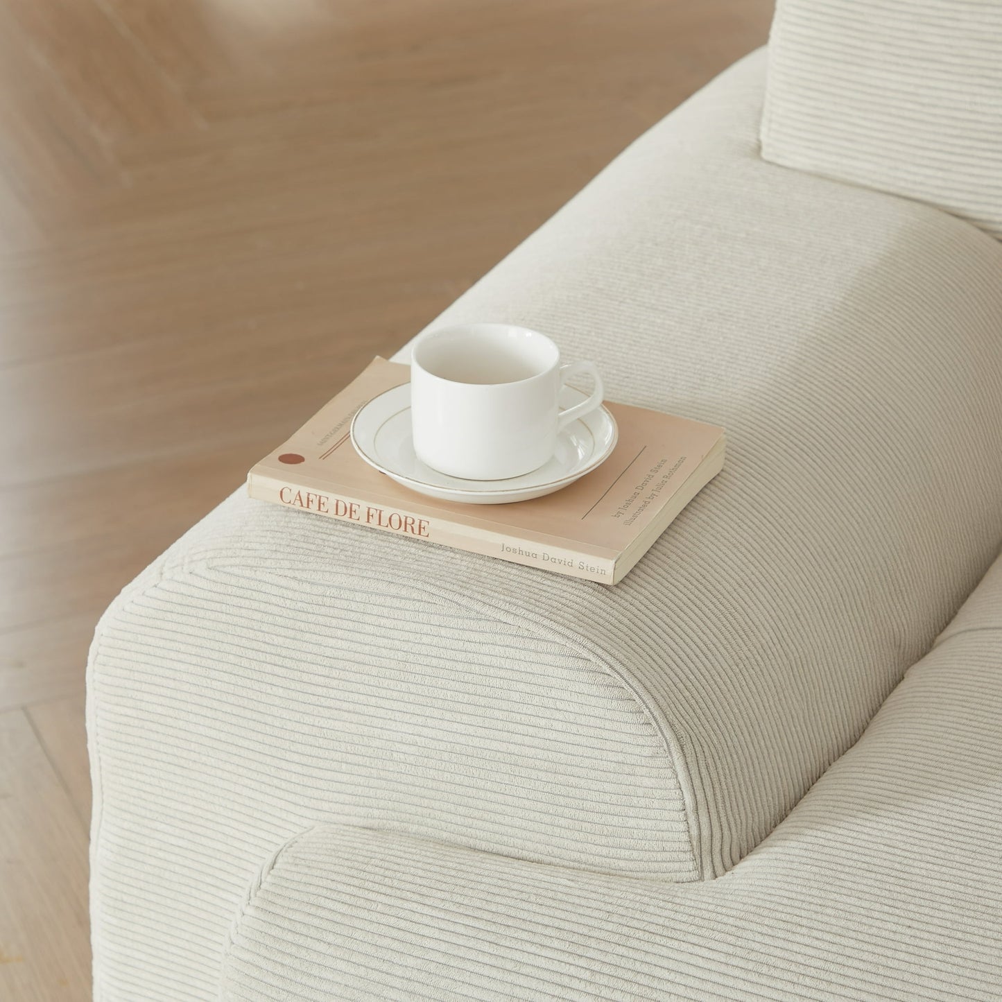 Muumblus 113" L-Shaped Modular Sectional Sofa, Oversized Corduroy Cloud Couch for Living Room, Beige