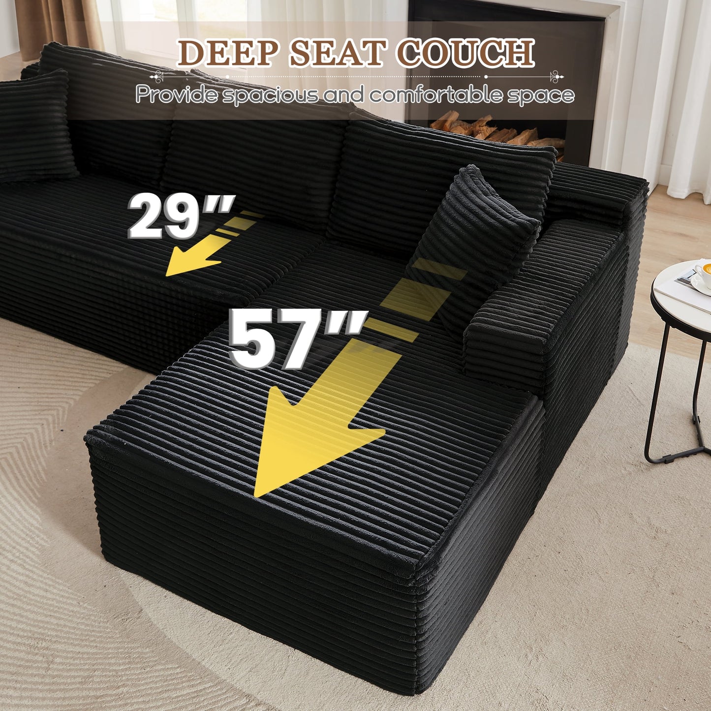 Muumblus Modular Sectional Sofa, Oversized L-Shape Cloud Couch, Modern Corduroy Sleeper Couches for Living Room, No Assembly Required