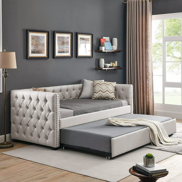 Daybed with Trundle, Muumblus Modren Kids Adult Pull Out Sofa Bed for Bedroom & Living Room