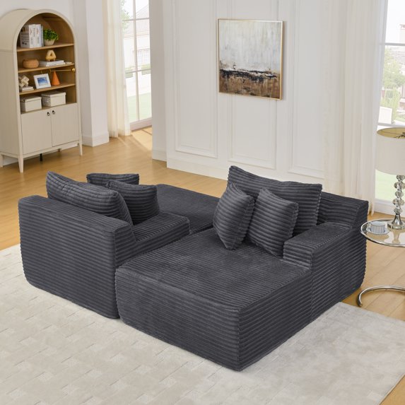 Muumblus 83" Oversized Double Chaise Lounge Chair Indoor, Modern Boneless Plush Corduroy Upholstered Modural Sectional Sleeper Cloud Couch for Living Room Apartment