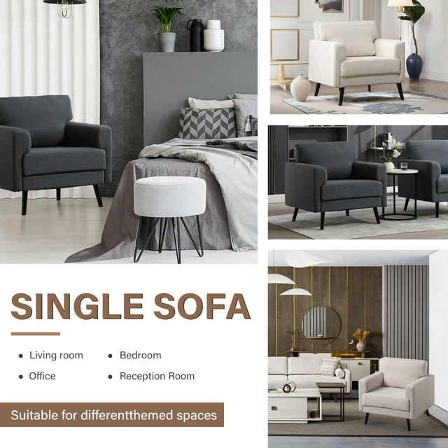 Muumblus 35.8" Oversized Accent Armchairs Set of 2, Modern Large Leisure Chair and A Half for Living Room, Beige Linen