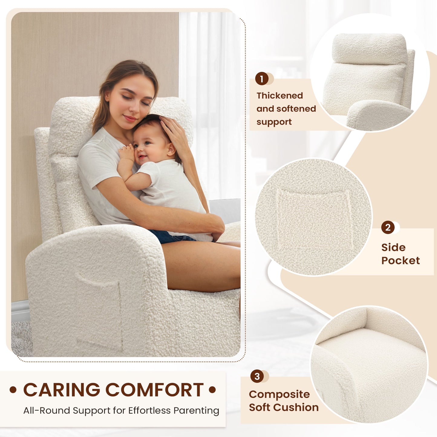 Muumblus Swivel Glider for Nursery, Comfy Swivel Rocking Glider Chair with Comfortable Headrest and Lumbar Pillow