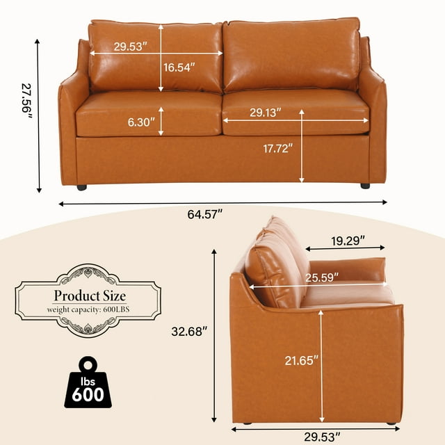 Muumblus Modern Mid-Century Faux Leather 2-Seater Loveseat Sofa for Living Room, Brown