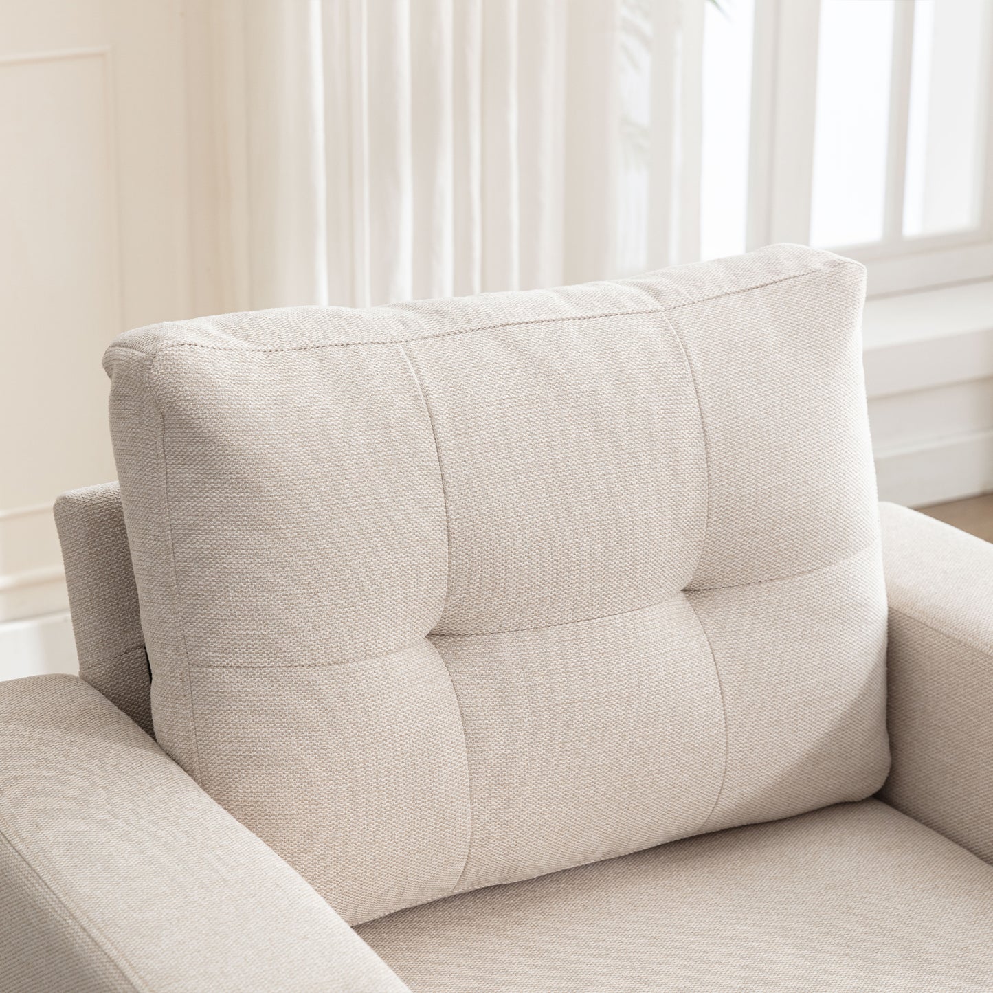 Muumblus Oversized Swivel Accent Chair for Living Room Bedroom, Leisure Single Sofa Armchair with USB Charging Port and Cup Holder, Beige Fabric
