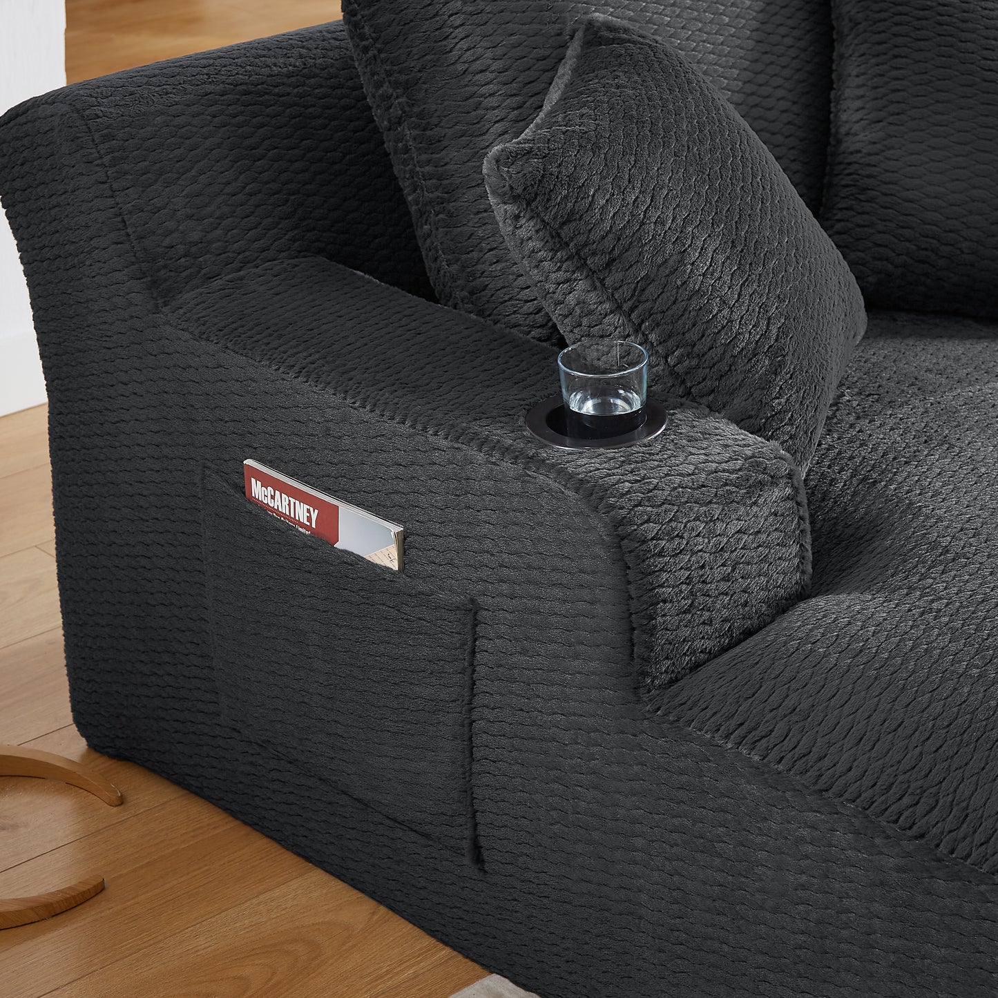 Muumblus Chaise Lounge Chair Indoor, Faux Fur Lounge Chair with Cup Holders, No Assembly Boneless Sleeper Sofa Bed for Living Room, Gray