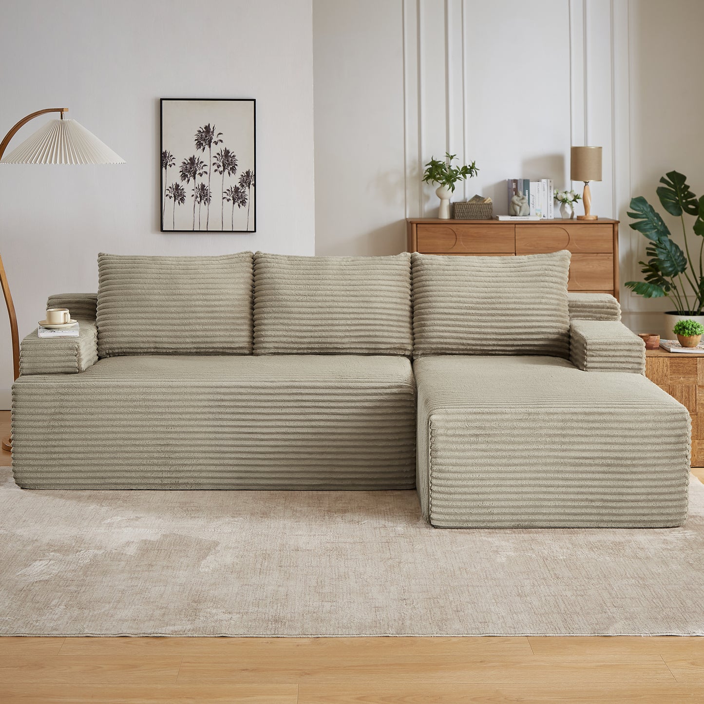Muumblus L-Shaped Modular Sectional Sofa with Chaise, Boneless Deep Seat Cloud Couch, No Assembly Corduroy Sleeper Sofa for Living Room, Black（Right Facing Chaise）
