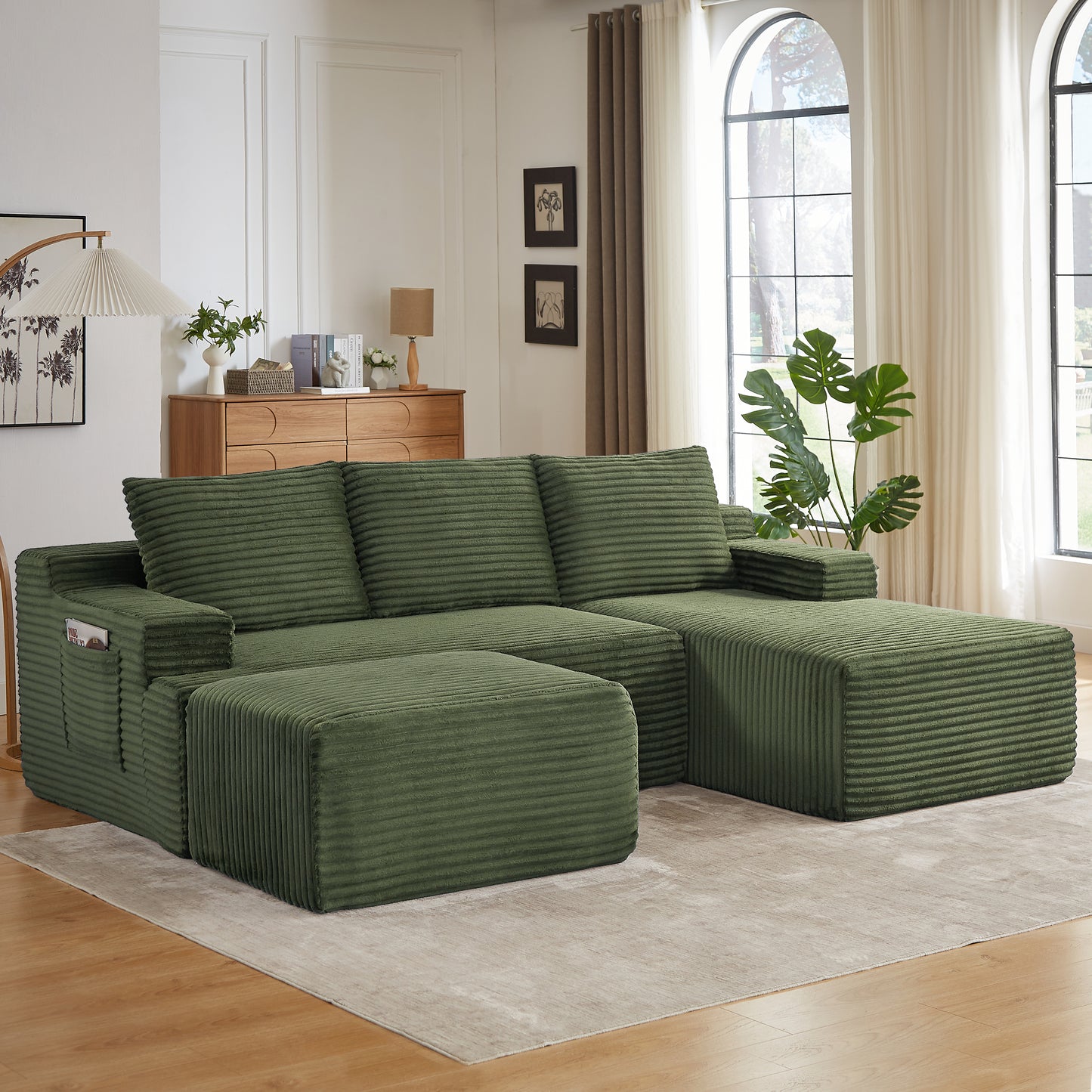 Muumblus L-Shaped Modular Sectional Sofa with Chaise, Boneless Deep Seat Cloud Couch, No Assembly Corduroy Sleeper Sofa for Living Room, Black（Right Facing Chaise）