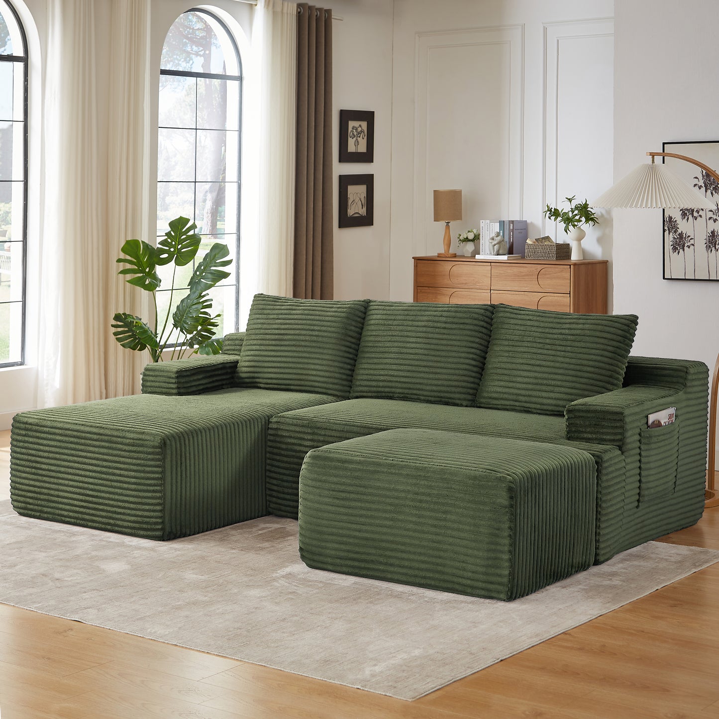 Muumblus L-Shaped Modular Sectional Sofa with Chaise, Boneless Deep Seat Cloud Couch, No Assembly Corduroy Sleeper Sofa for Living Room, Black（Right Facing Chaise）