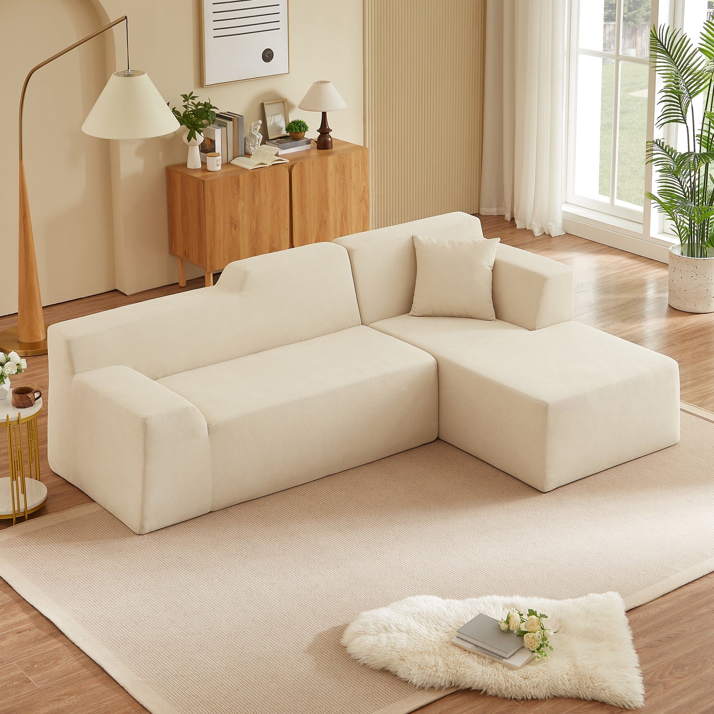 Muumblus 96.5" Cloud Sectional Sofa with Left Chaise, Cozy High-Back L-Shaped Modular Couch, No Assembly Boneless Sofa for Living Room, Apt., Black Corduroy