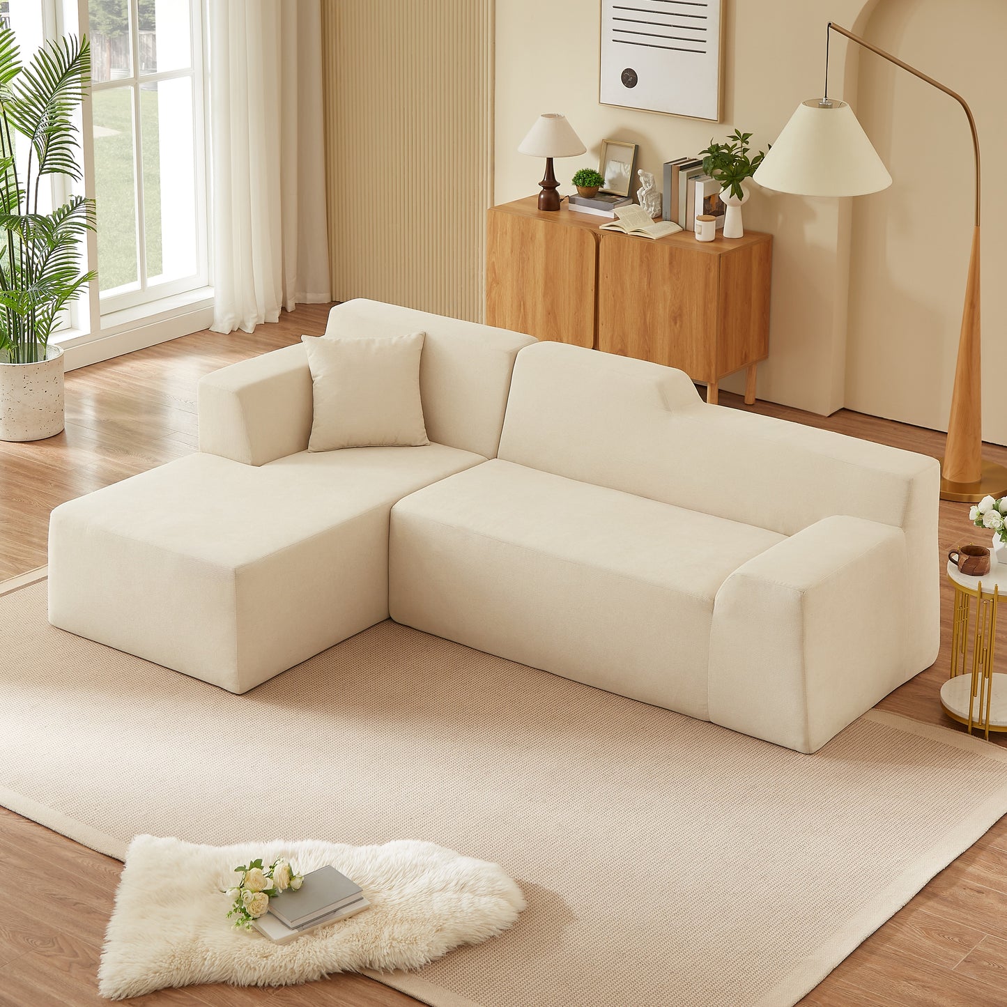 Muumblus 96.5" Cloud Sectional Sofa with Left Chaise, Cozy High-Back L-Shaped Modular Couch, No Assembly Boneless Sofa for Living Room, Apt., Black Corduroy