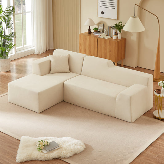 Muumblus 96.5" Cloud Sectional Sofa with Left Chaise, Cozy High-Back L-Shaped Modular Couch, No Assembly Boneless Sofa for Living Room, Apt., Black Corduroy