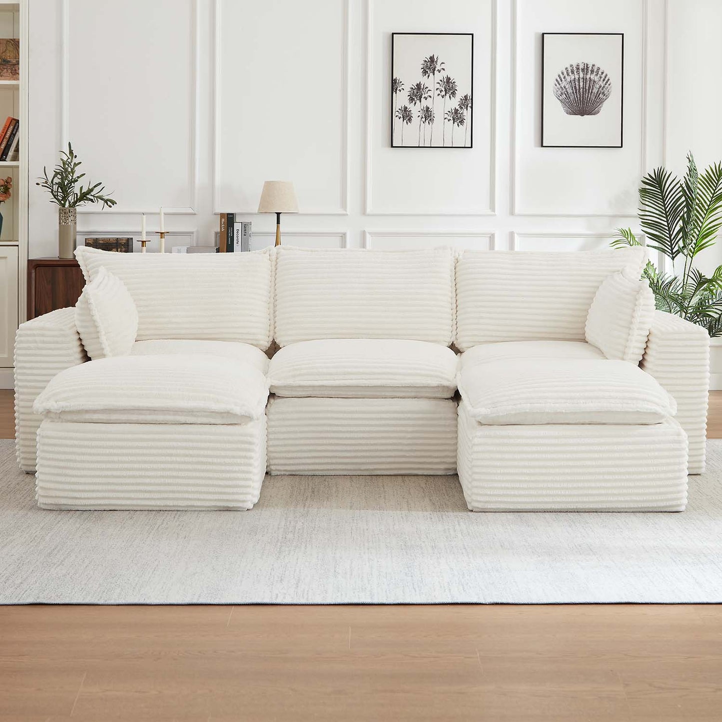 Muumblus 109" Modular Sectional Sofa with 2 Movable Ottoman,Oversized Boneless Deep Seat U-Shaped Cloud Couch, No Assembly Corduroy Living Room Sofa, Black