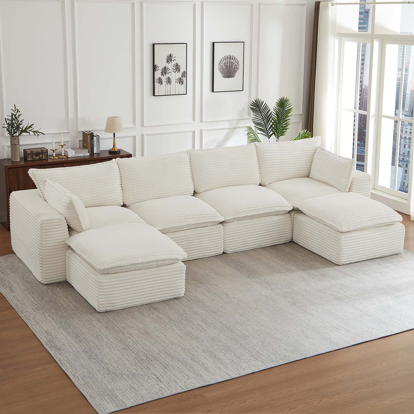 Muumblus 109" Modular Sectional Sofa with 2 Movable Ottoman,Oversized Boneless Deep Seat U-Shaped Cloud Couch, No Assembly Corduroy Living Room Sofa, Black