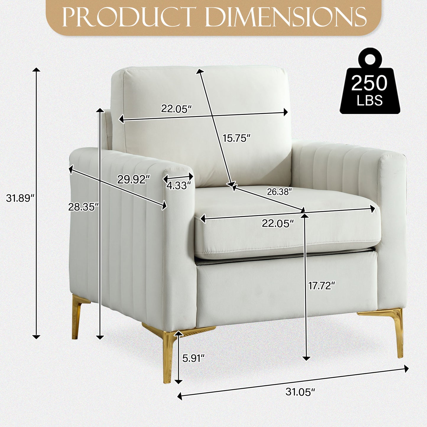 Muumblus Single Sofa Chair, Modern Adult Velvet Upholstered Accent Chair with Metal Legs, Comfy Armchair for Living Room Bedroom Study