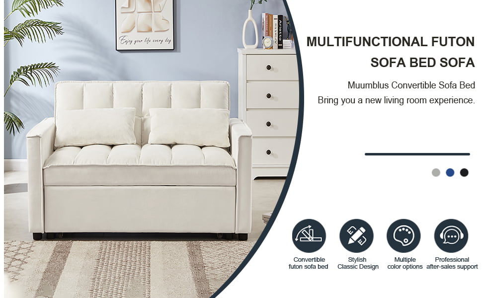 Muumblus Convertible Futon Sofa Bed, Small Space Loveseat Sleeper with Pull Out Bed, Modern Velvet Sofa Couch for Living Room, Adjsutable Backrest