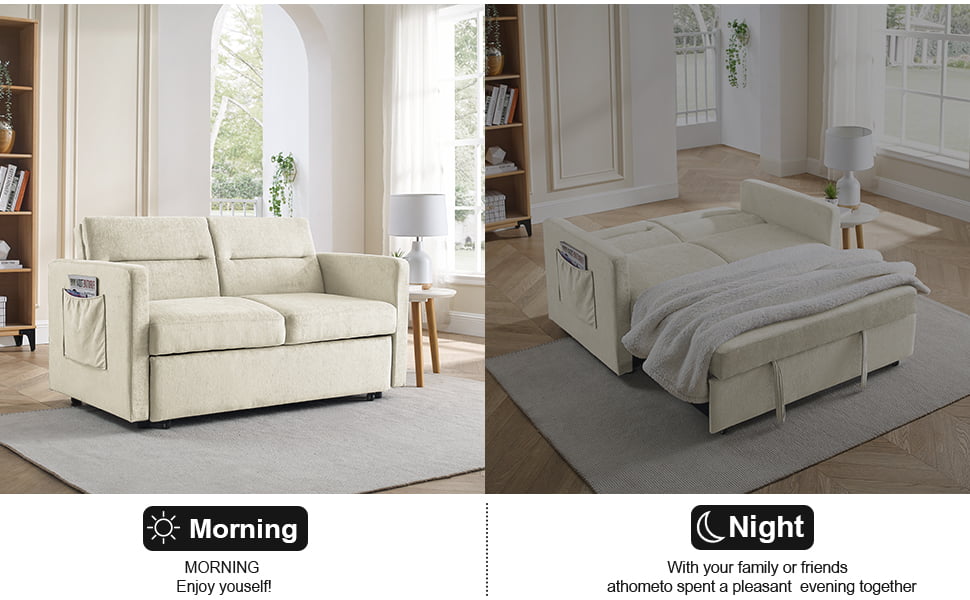 Muumblus 54.5" Pull Out Sofa Bed, Convertible Futon Sofa Bed with Pull Out Bed, Loveseat Sleeper Sofa for Living Room, Adjustable Back