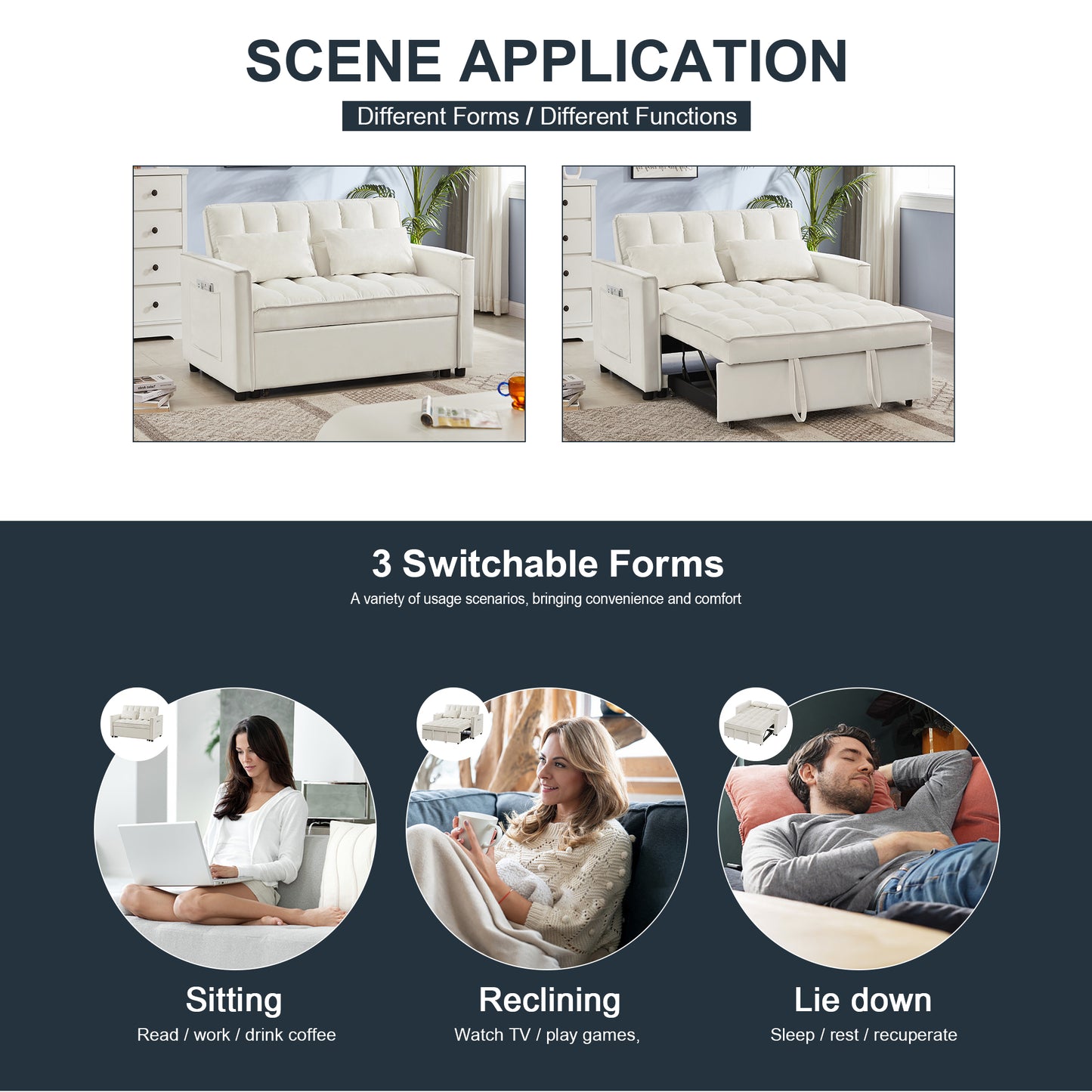 Muumblus Convertible Futon Sofa Bed, Small Space Loveseat Sleeper with Pull Out Bed, Modern Velvet Sofa Couch for Living Room, Adjsutable Backrest
