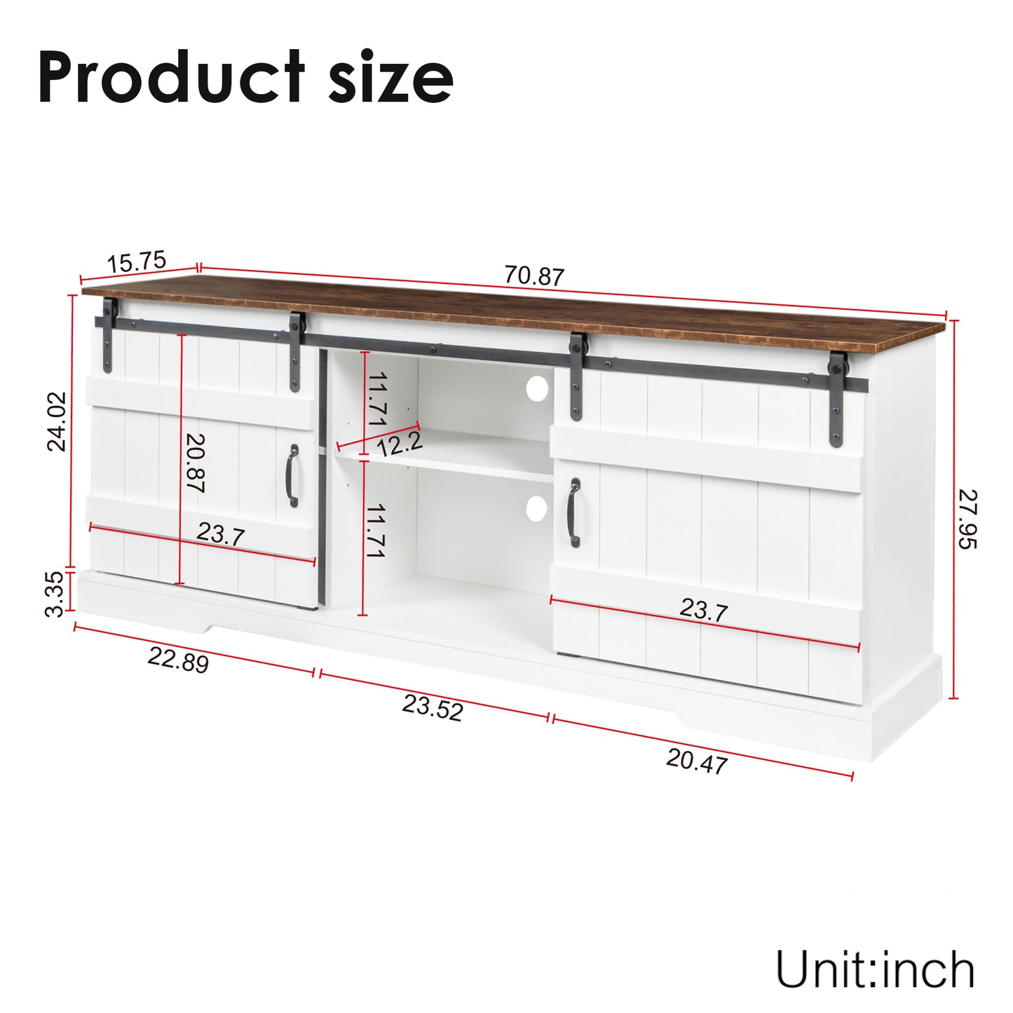 Muumblus Farmhouse Sliding Barn Door TV Stand, Wood TV Console for up to 80 TV, White