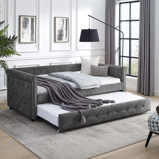Daybed with Trundle, Muumblus Modren Kids Adult Pull Out Sofa Bed for Bedroom & Living Room