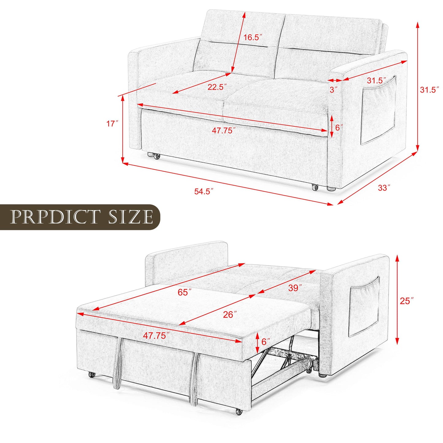 Muumblus 54.5" Pull Out Sofa Bed, Convertible Futon Sofa Bed with Pull Out Bed, Loveseat Sleeper Sofa for Living Room, Adjustable Back