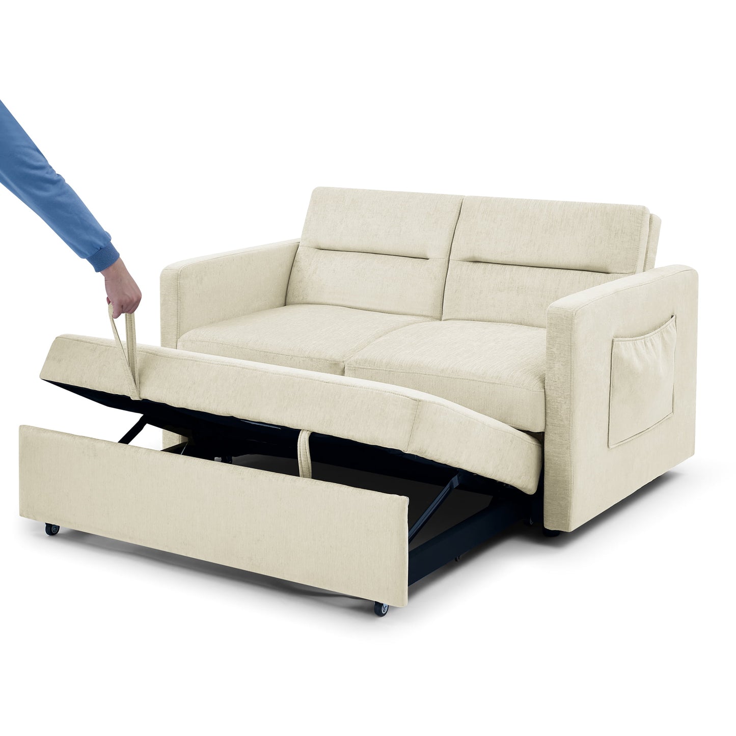 Muumblus 54.5" Pull Out Sofa Bed, Convertible Futon Sofa Bed with Pull Out Bed, Loveseat Sleeper Sofa for Living Room, Adjustable Back
