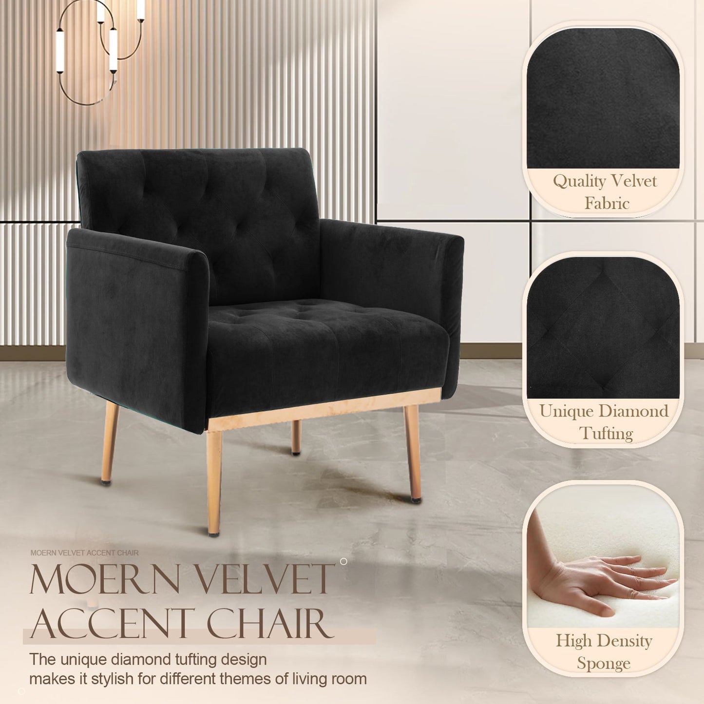 Deolme Modern Accent Chair, Upholstered Single Sofa Chair Sherpa Arm Chair for Living Room