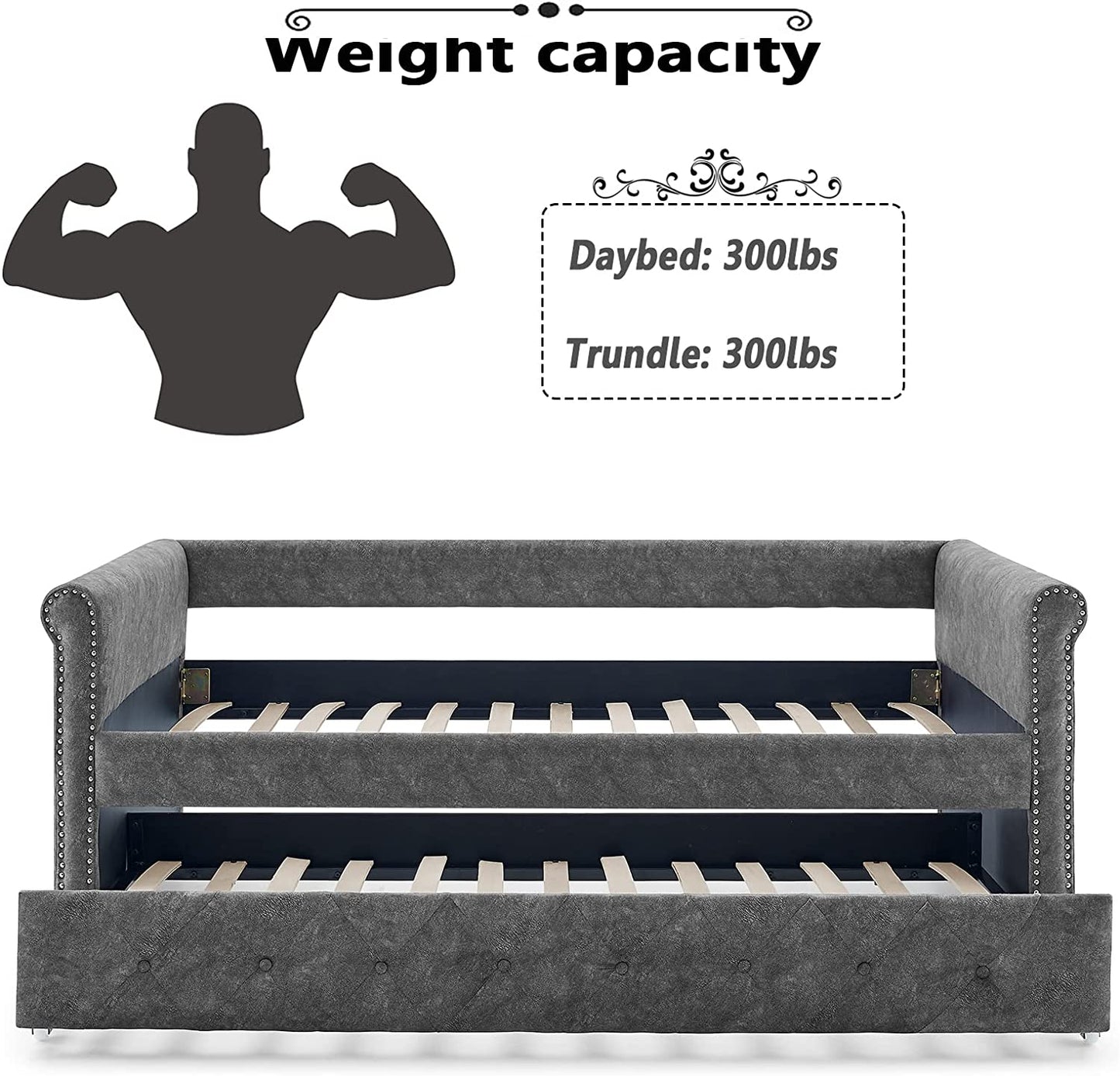 Daybed with Trundle, Muumblus Modren Kids Adult Pull Out Sofa Bed for Bedroom & Living Room