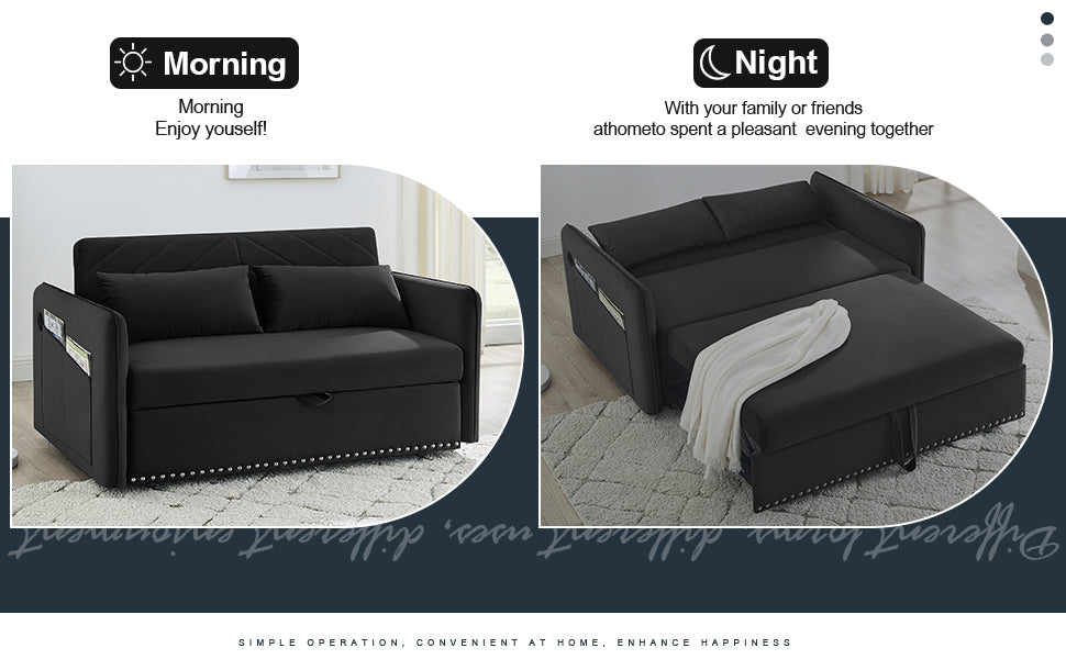 Muumblus 55" Pull Out Sofa Bed, Convertible Sleeper Loveseat with USB Ports, Modern Velvet Small Love Seat Futon Sofa for Living Room, Adjsutable Backrest