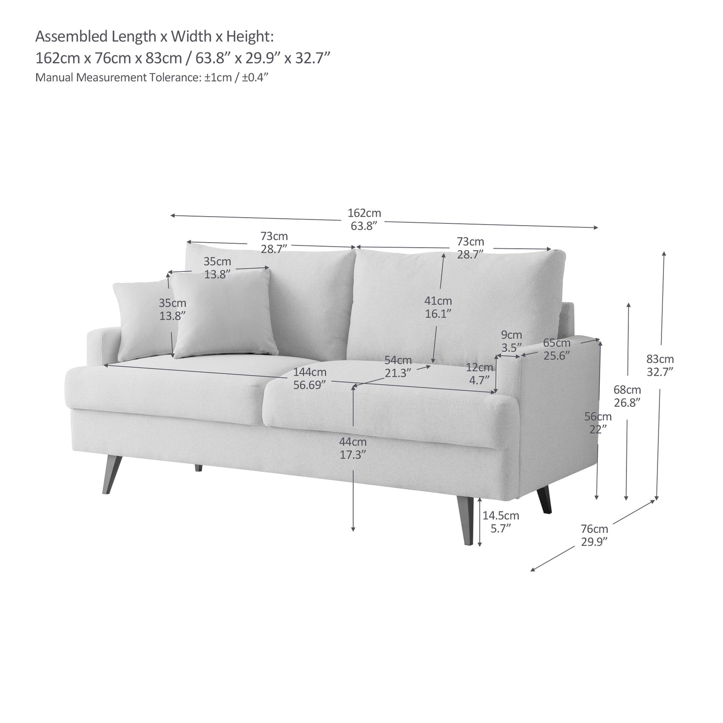 Muumblus 64" W Modern Upholstered Fabric Loveseat with Metal Legs and 2 Pillow, High Resilience Sponge Sofa Couch for Living Room, Green