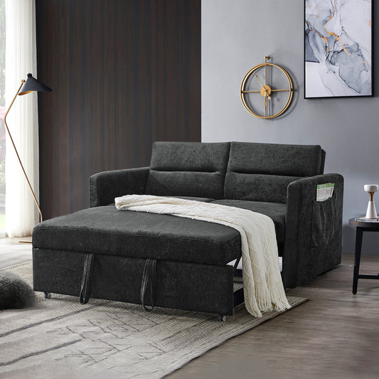 Muumblus 54.5" Convertible Loveseat Sleeper Sofa Bed with Pull Out Bed, Modern Velvet Sleeper Sofa for Living Room, Adjsutable Backrest, Black