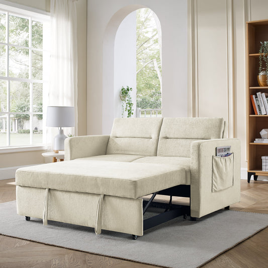 Muumblus 54.5" Pull Out Sofa Bed, Convertible Futon Sofa Bed with Pull Out Bed, Loveseat Sleeper Sofa for Living Room, Adjustable Back
