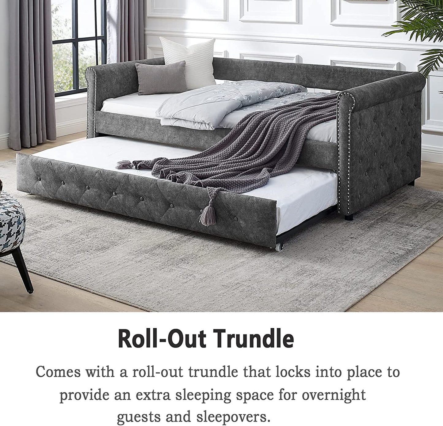 Daybed with Trundle, Muumblus Modren Kids Adult Pull Out Sofa Bed for Bedroom & Living Room