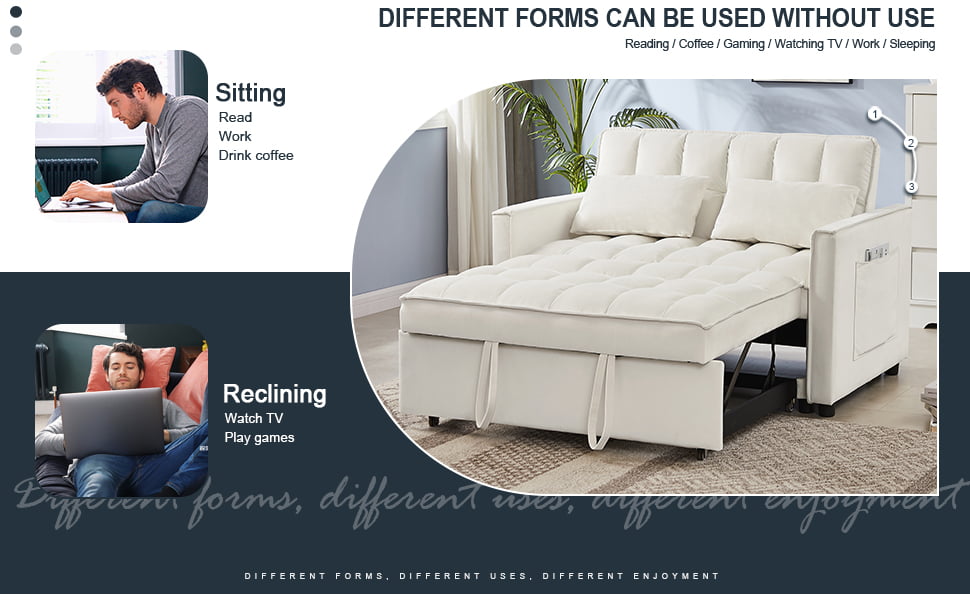 Muumblus Convertible Futon Sofa Bed, Small Space Loveseat Sleeper with Pull Out Bed, Modern Velvet Sofa Couch for Living Room, Adjsutable Backrest