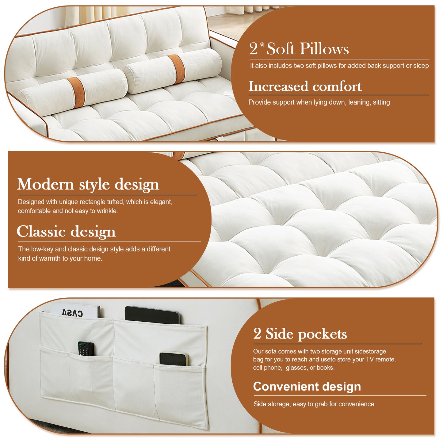 Muumblus 55.5" Pull Out Sleep Sofa Bed 2 Seater Loveseats Convertible Futon Sofa Bed with Adjsutable Backrest, Modern Velvet Sofa Couch for Living Room, Beige