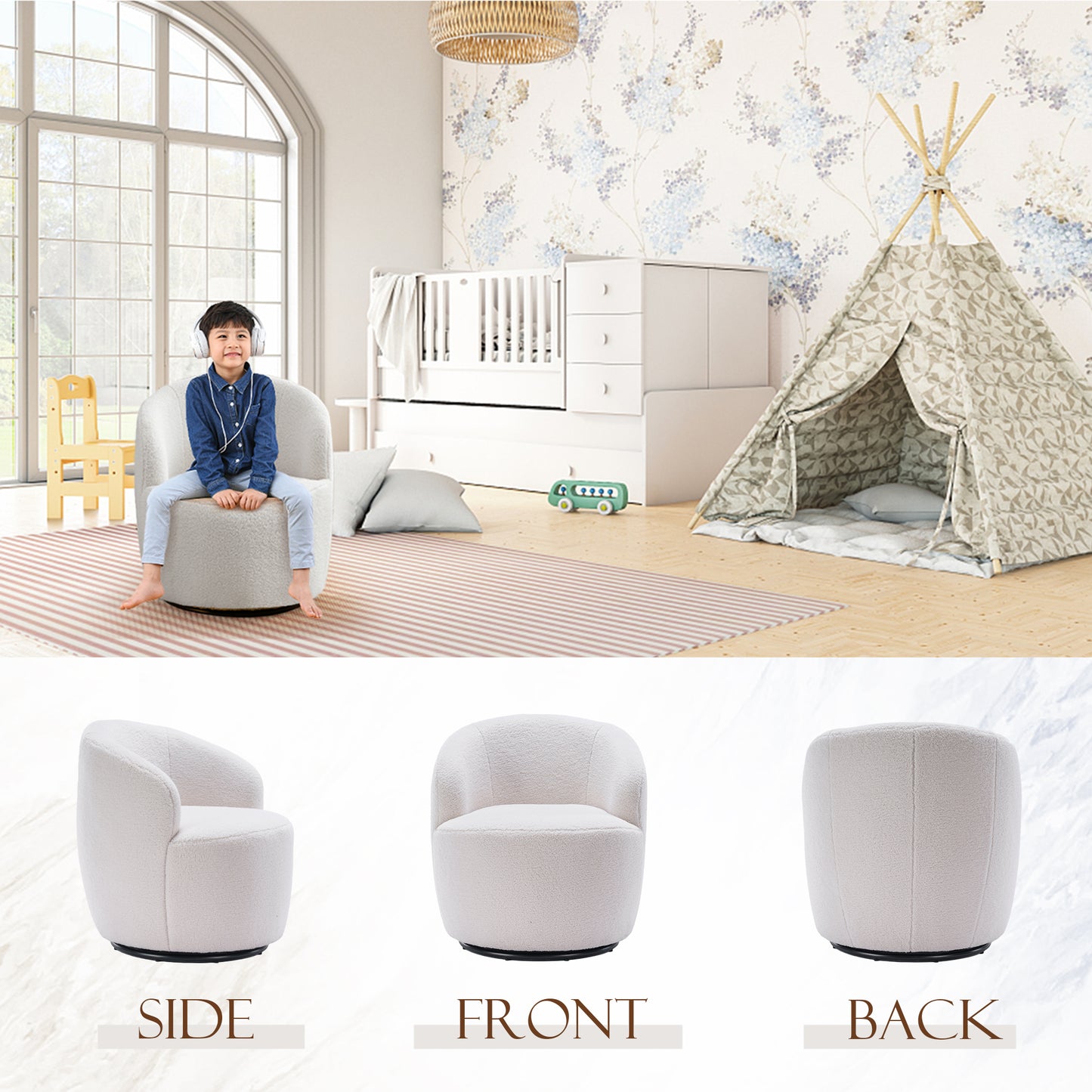 Muumblus Swivel Accent Chair for Living Room, Nursery, Round Accent Armchair Sofa Chair