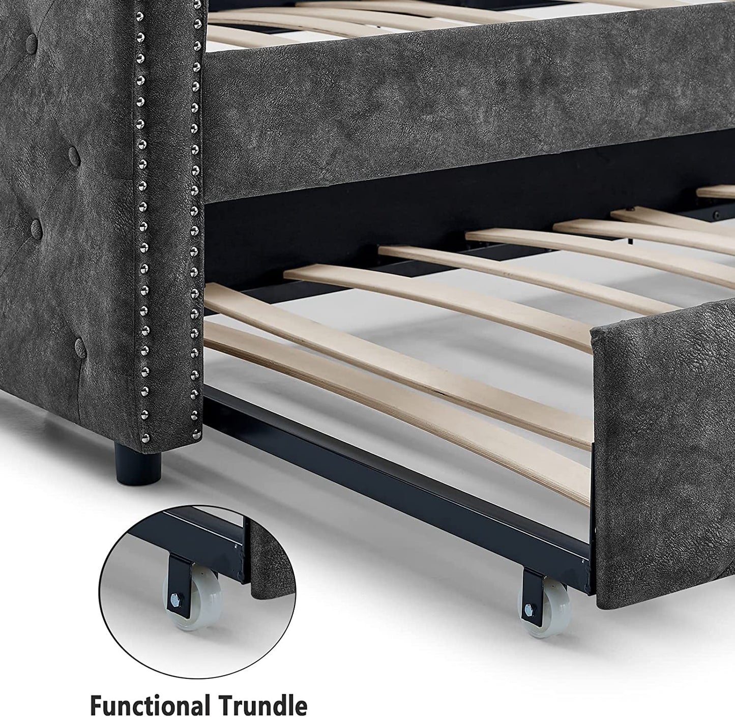 Daybed with Trundle, Muumblus Modren Kids Adult Pull Out Sofa Bed for Bedroom & Living Room