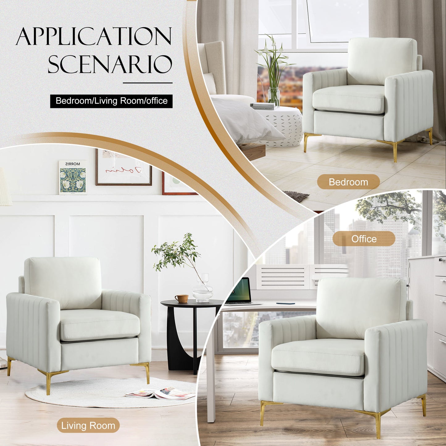 Muumblus Single Sofa Chair, Modern Adult Velvet Upholstered Accent Chair with Metal Legs, Comfy Armchair for Living Room Bedroom Study