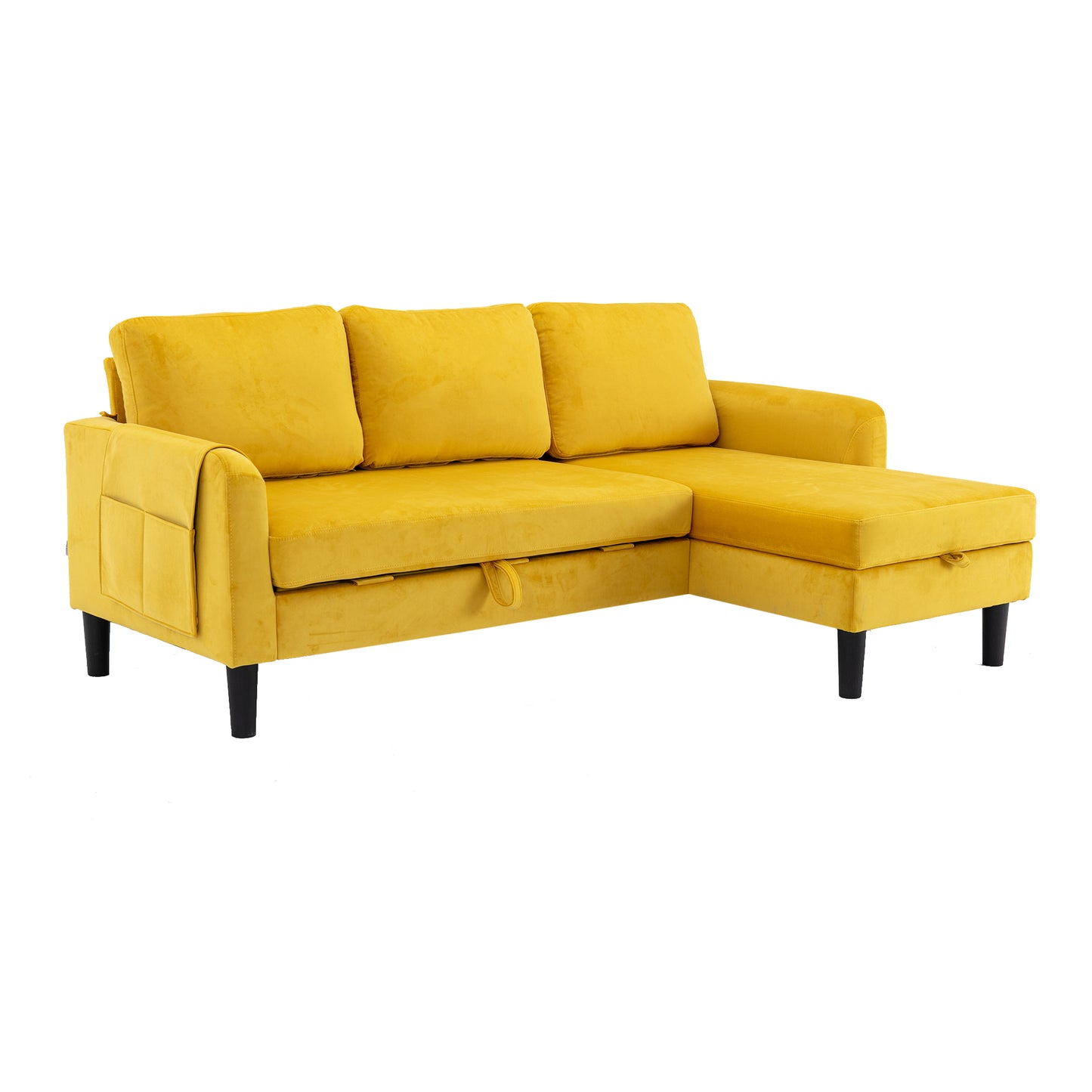 Muumblus Sectional Sleeper Sofa with Pull Out Bed, Modern Sectional Sofa with Storage Shaise, Queen Size Pull Out Sofa Bed for Living Room, Yellow Fabric