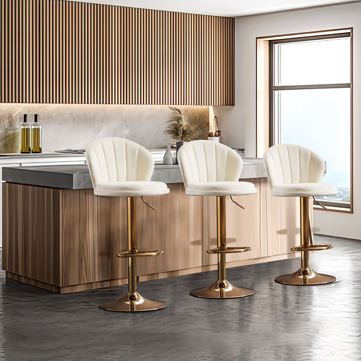 Muumblus Swivel Bar Stools for Kitchen Island, Full Back Modern Velvet Counter Height Adjustable, Set of 2