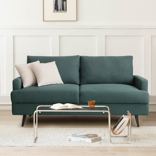 Muumblus 64" W Modern Upholstered Fabric Loveseat with Metal Legs and 2 Pillow, High Resilience Sponge Sofa Couch for Living Room, Green