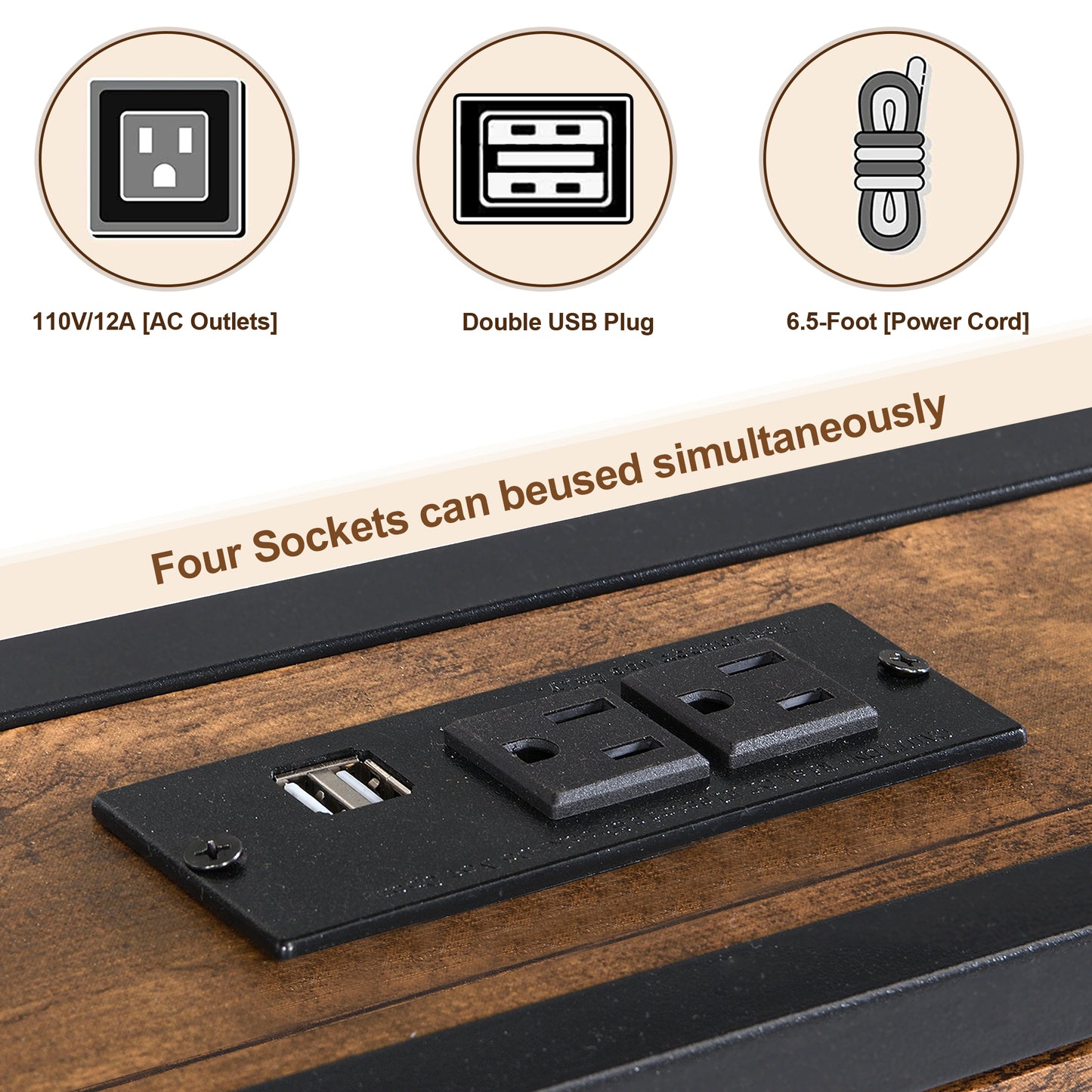 Muumblus Industrial Platform Bed with Charging Station, 2 Tier Storage Headboard, Dark Brown Wood