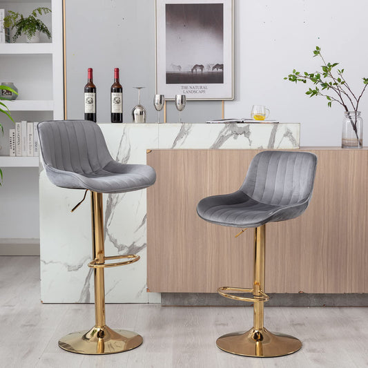 Bar Stools Set of 2, Muumblus Morden Velvet Counter Bar Height Stools with Shell Back, Adjustable 360 Degree Swivel Bar Chairs for Home, Kitchen Island