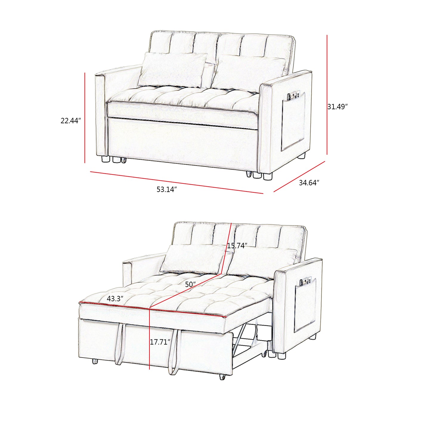 Muumblus Convertible Futon Sofa Bed, Small Space Loveseat Sleeper with Pull Out Bed, Modern Velvet Sofa Couch for Living Room, Adjsutable Backrest