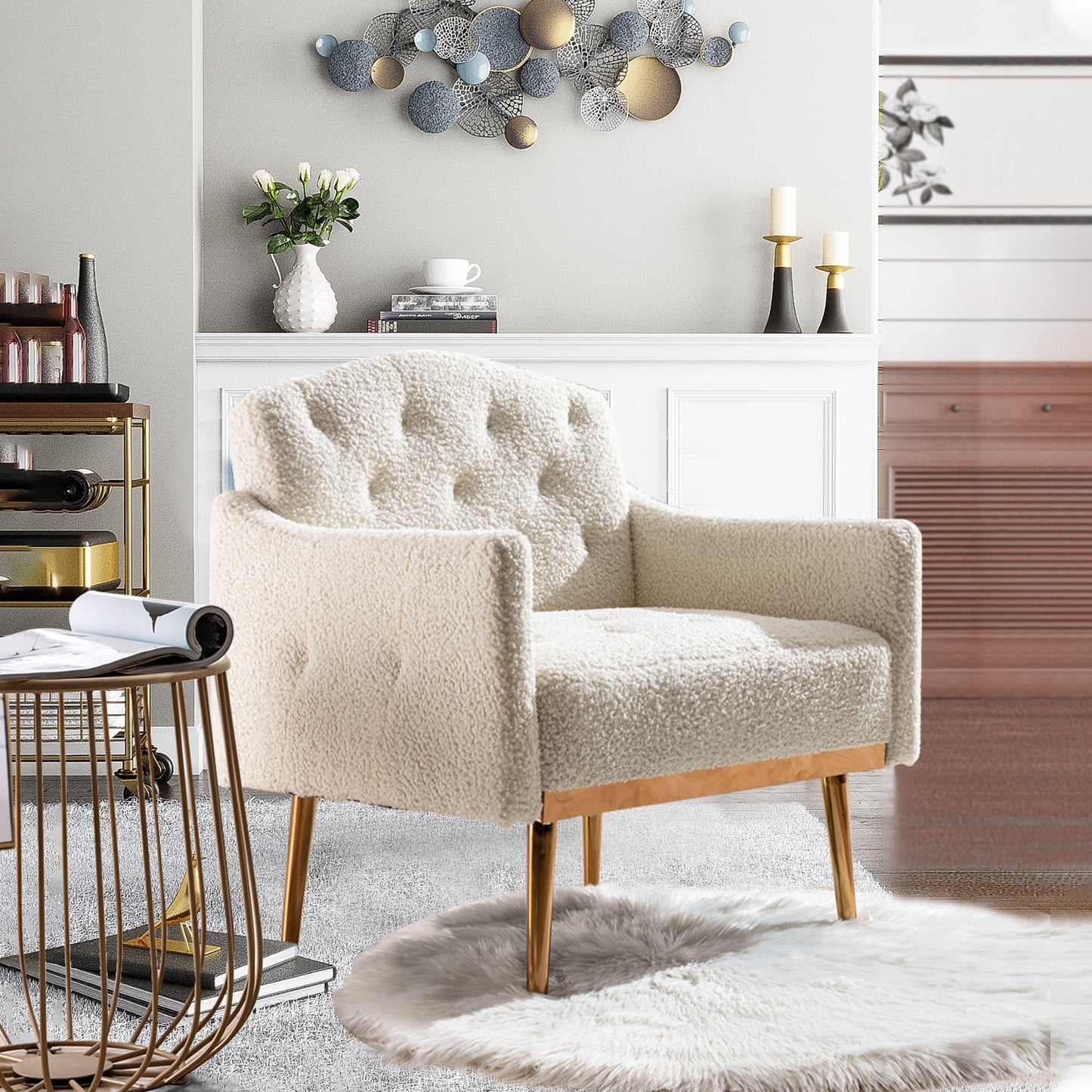 Muumblus Modern Accent Chair, Upholstered Single Sofa Chair Sherpa Arm Chair for Living Room and Bedroom